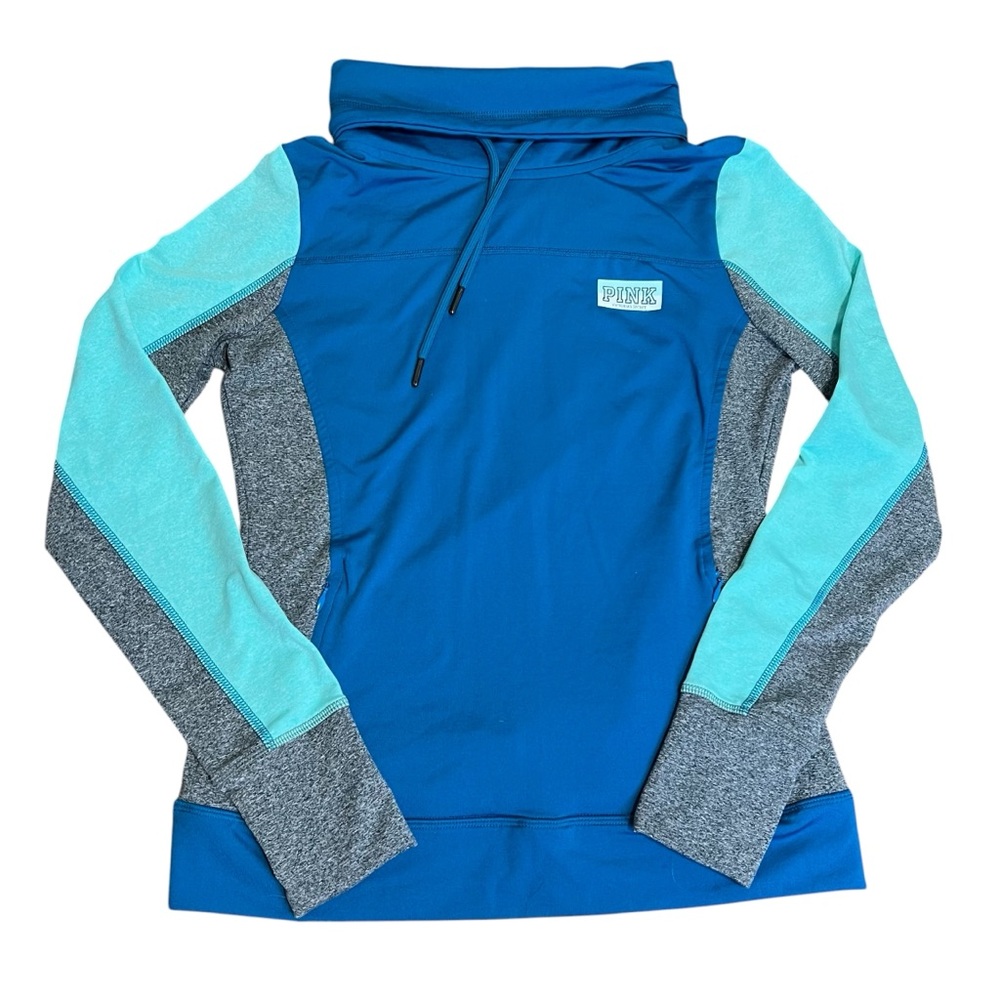 Victoria Secret Pink Teal Sweatshirt Women's Cowl Neck Pull Over Size Small
